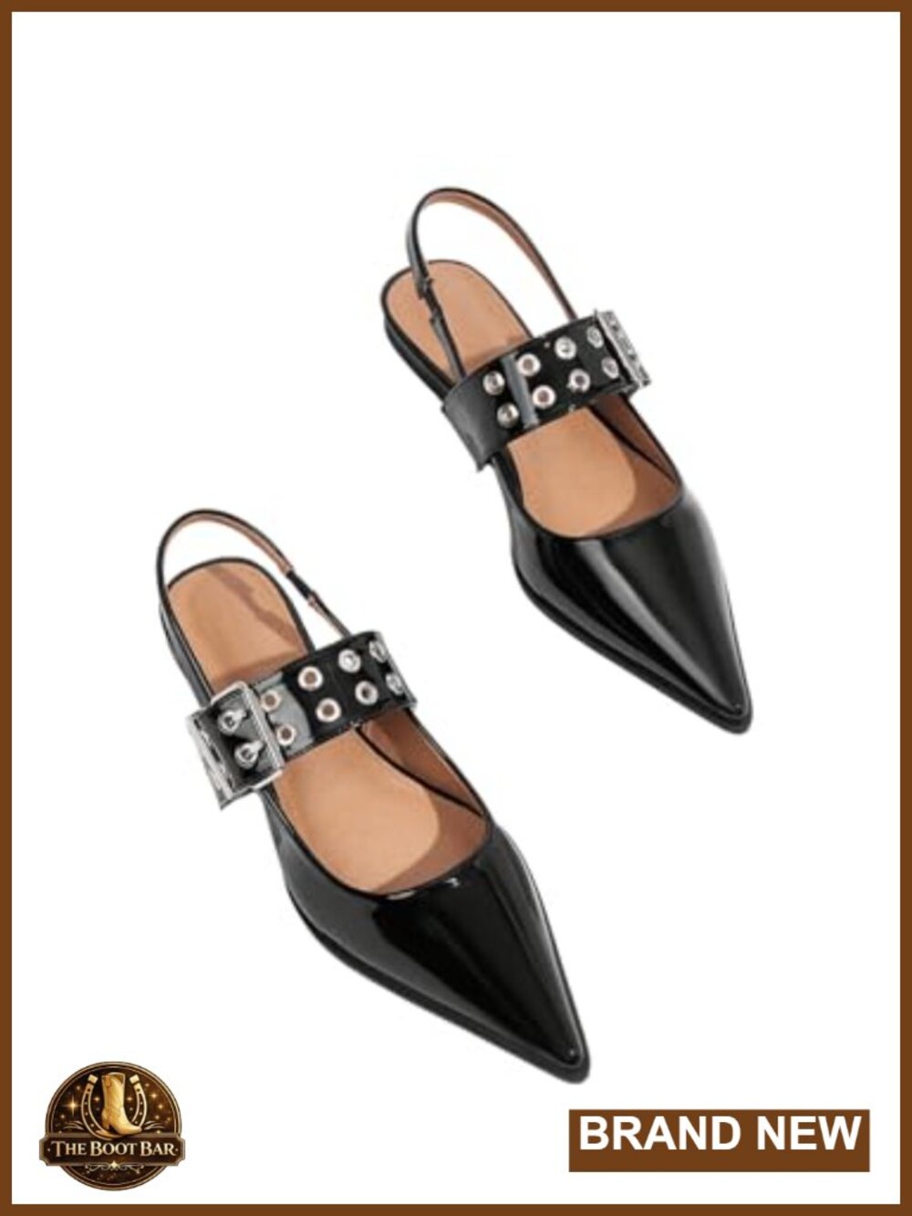 Women's Buckled Straps Pointed Toe Slingback Flat Ballerina Shoes